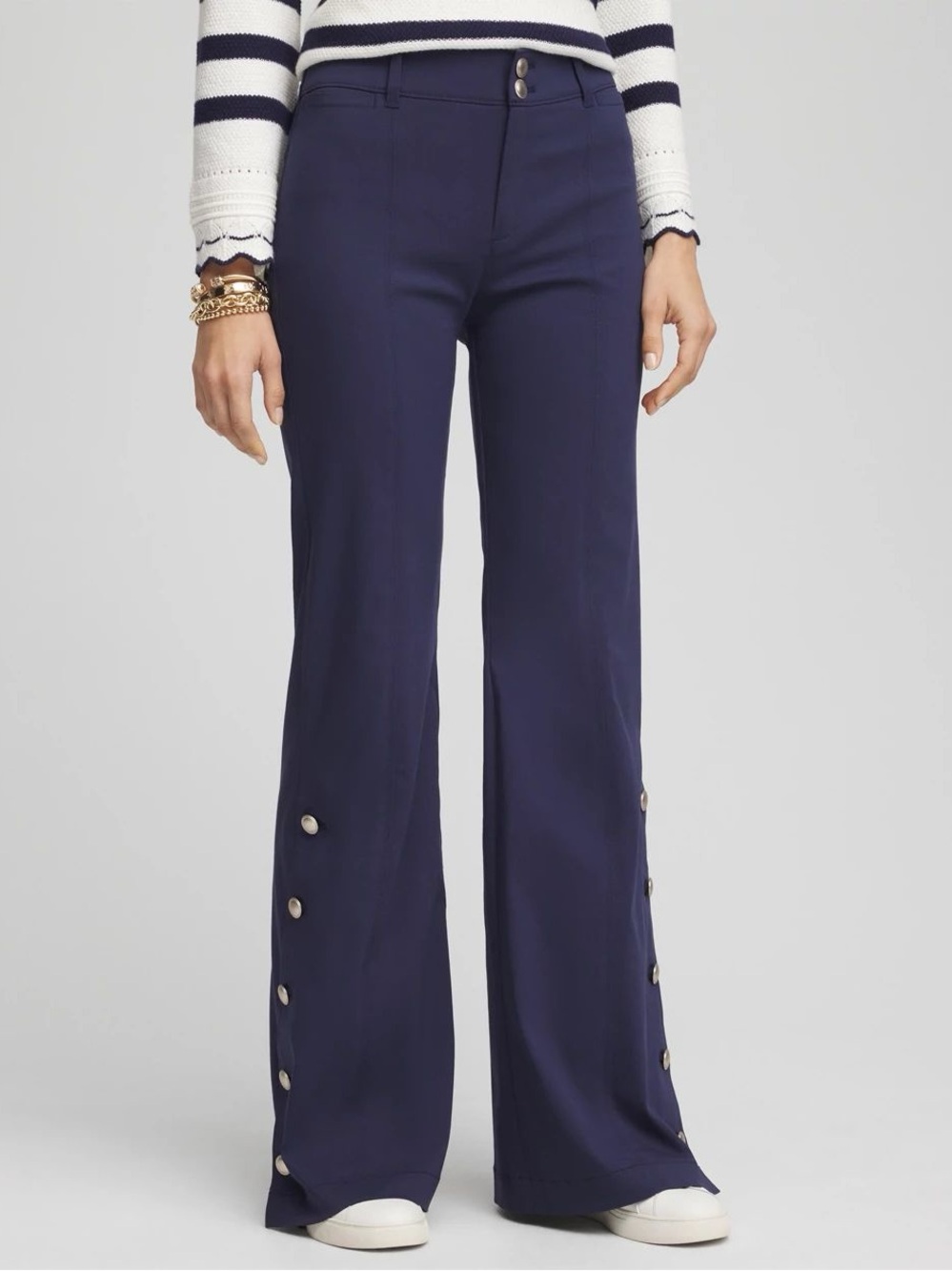 Chico’s Button Detail Wide-Leg Pants Navy Size 2 Petite (US 12 Petite)